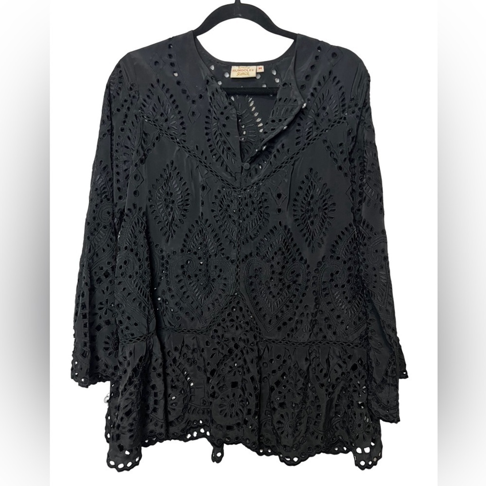 Rungolee Eyelet Black Lace Top Size M